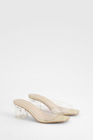 Clear Block Heeled Mules gold