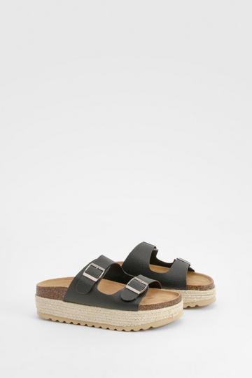 Double Buckle Flatform Sandals black