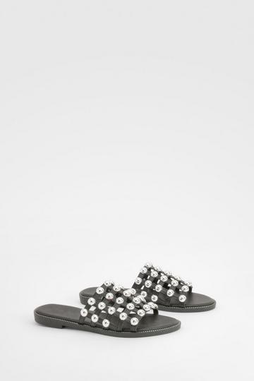 Caged Stud Slip On Sandals black