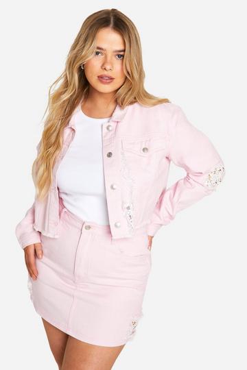 Pink Plus Crochet Mix Crop Denim Jacket