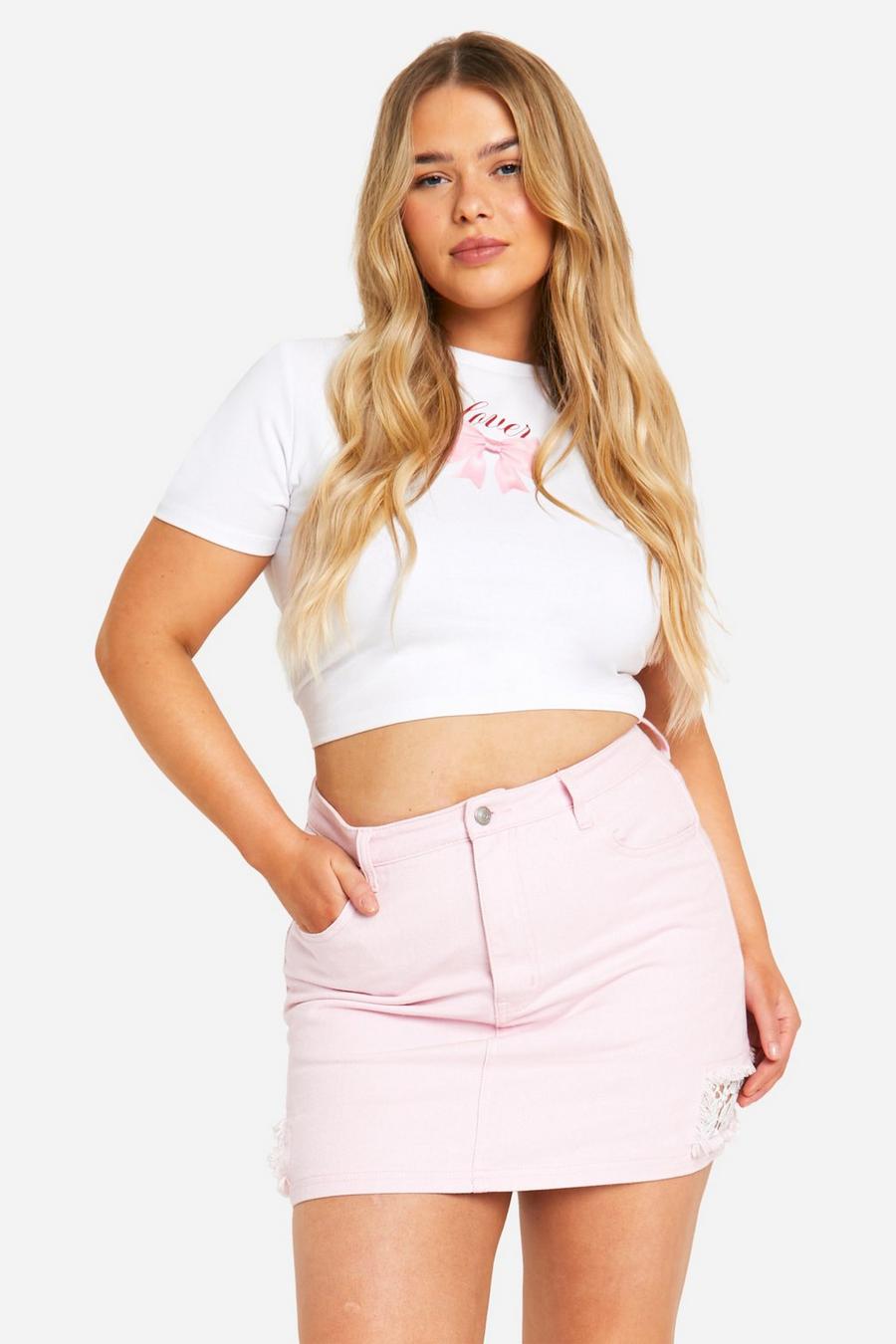 Pink Plus Crochet Mix Denim Mini Skirt