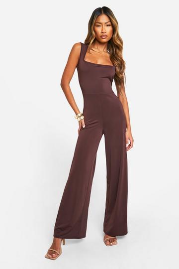 Premium Square Neck Matt Slinky Jumpsuit chocolate