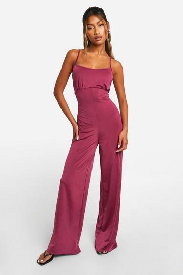 Pink Premium Strappy Matt Slinky Jumpsuit