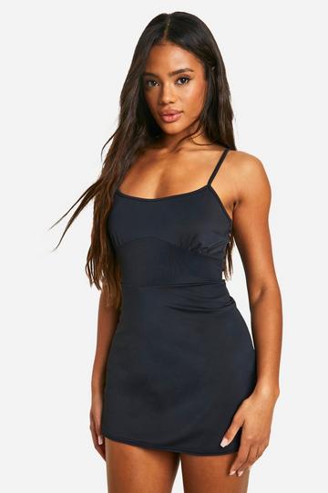 Premium Strappy Matt Slinky Skort Playsuit black