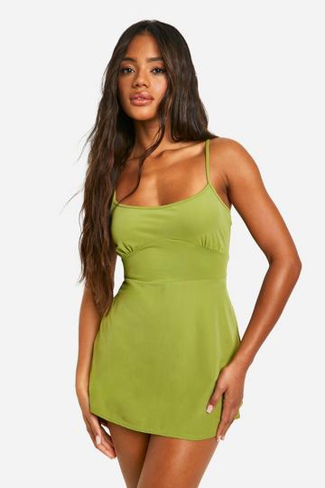 Premium Strappy Matt Slinky Skort Playsuit olive