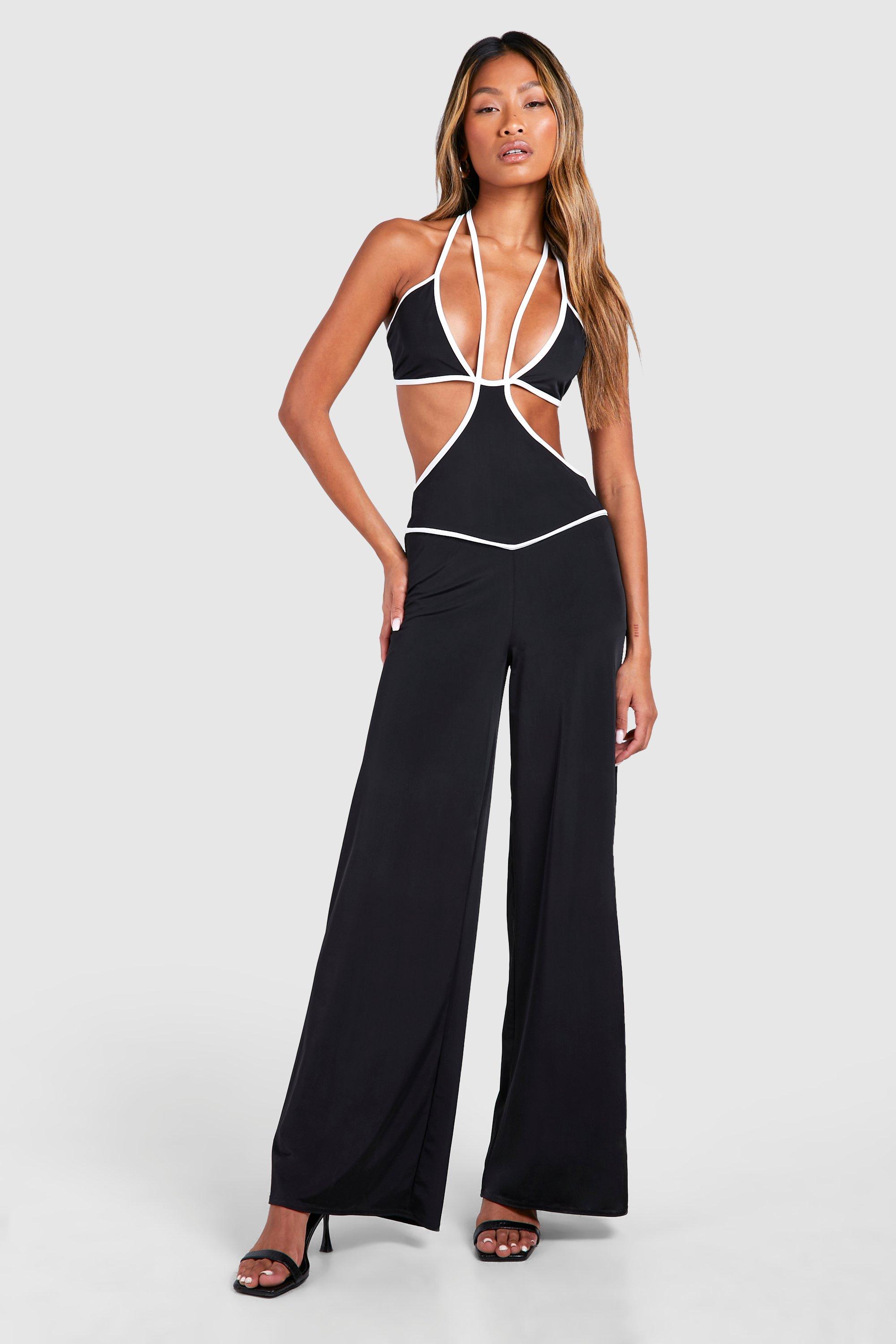 Black and white jumpsuit boohoo clearance
