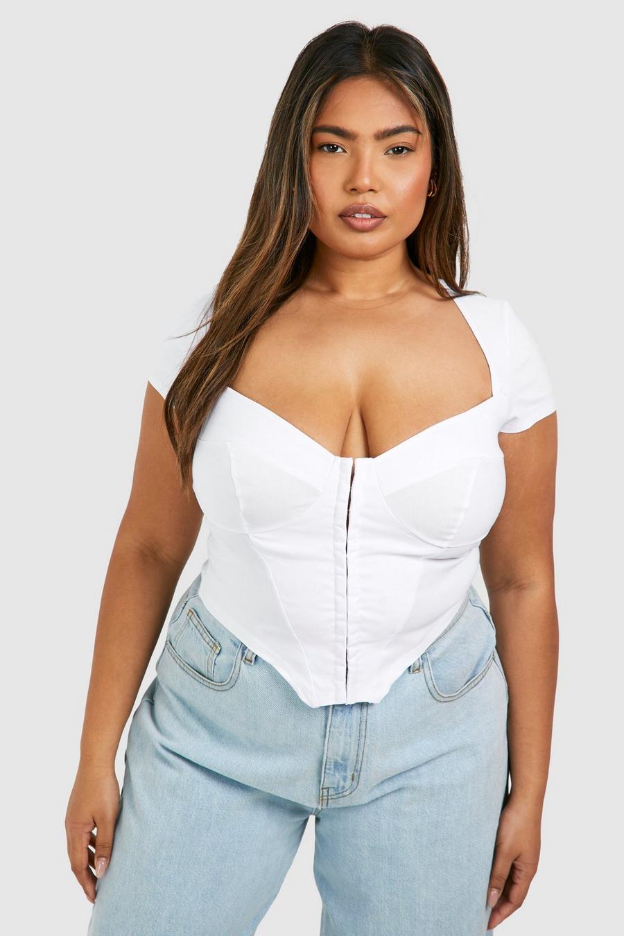 White Plus Hook And Eye Sleeveless Corset Top  image number 1
