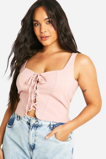 Plus Lace Up Sleeveless Corset Top dusky pink