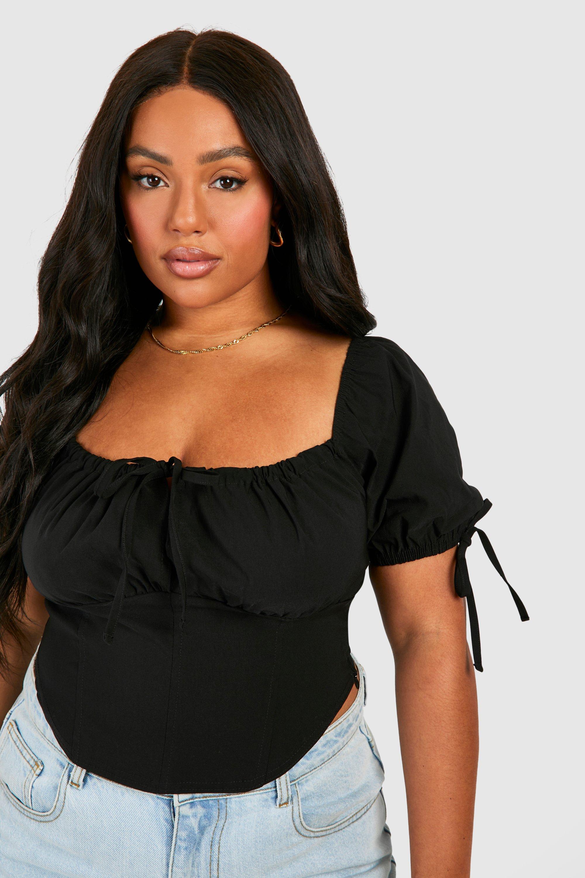 (取寄) シーシー レディース パフ スリーブ ティー ウィズ タイ CeCe women Puff Sleeve Tee With Tie Rich Black CeCe Women's Puff Sleeve Tee with Tie, Rich Black at Amazon
