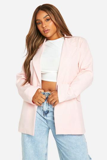 Plus Plunge Front Single Button Fitted Blazer baby pink