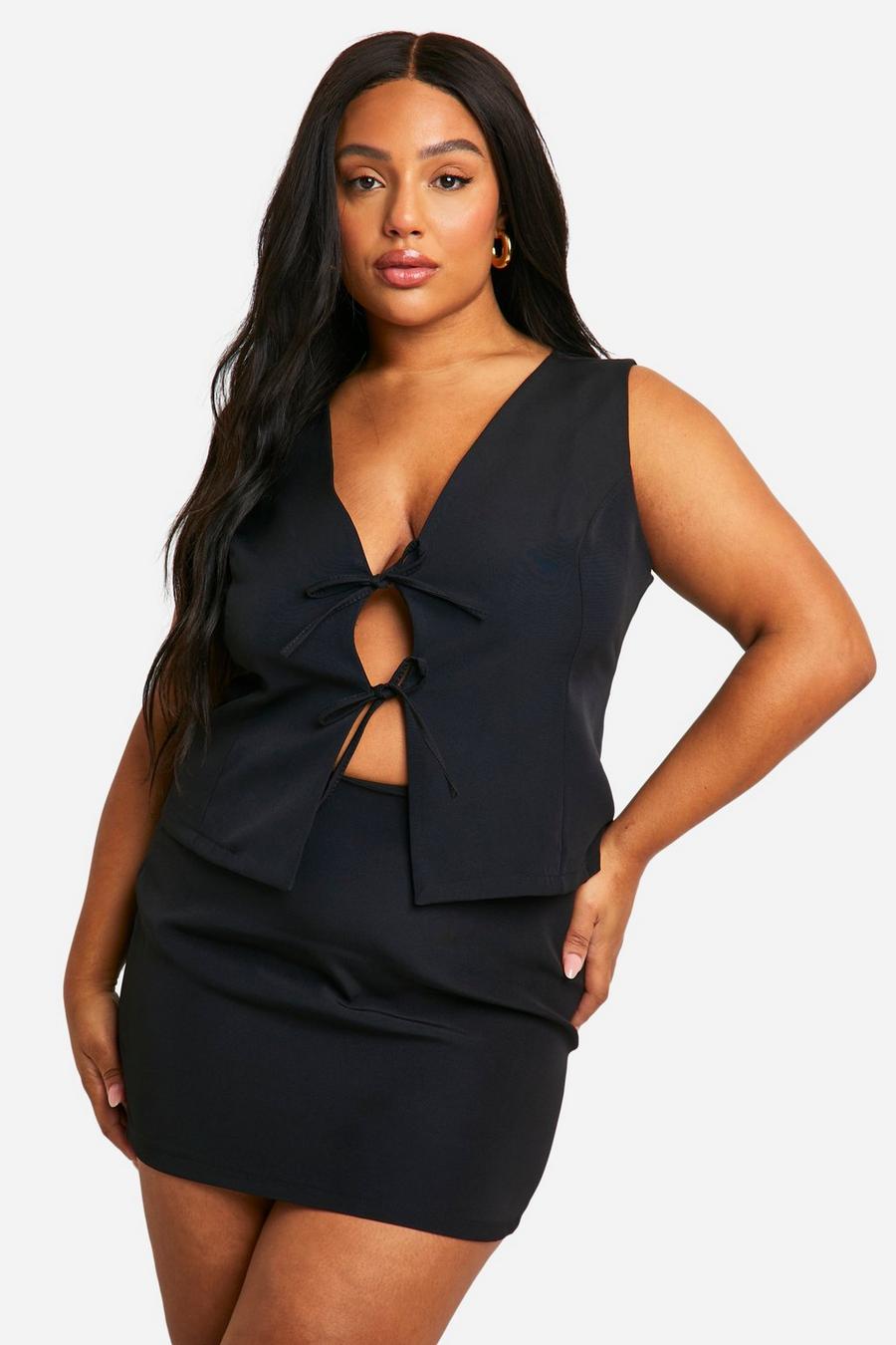 Black Plus Relaxed Fit Tie Front Vest image number 1