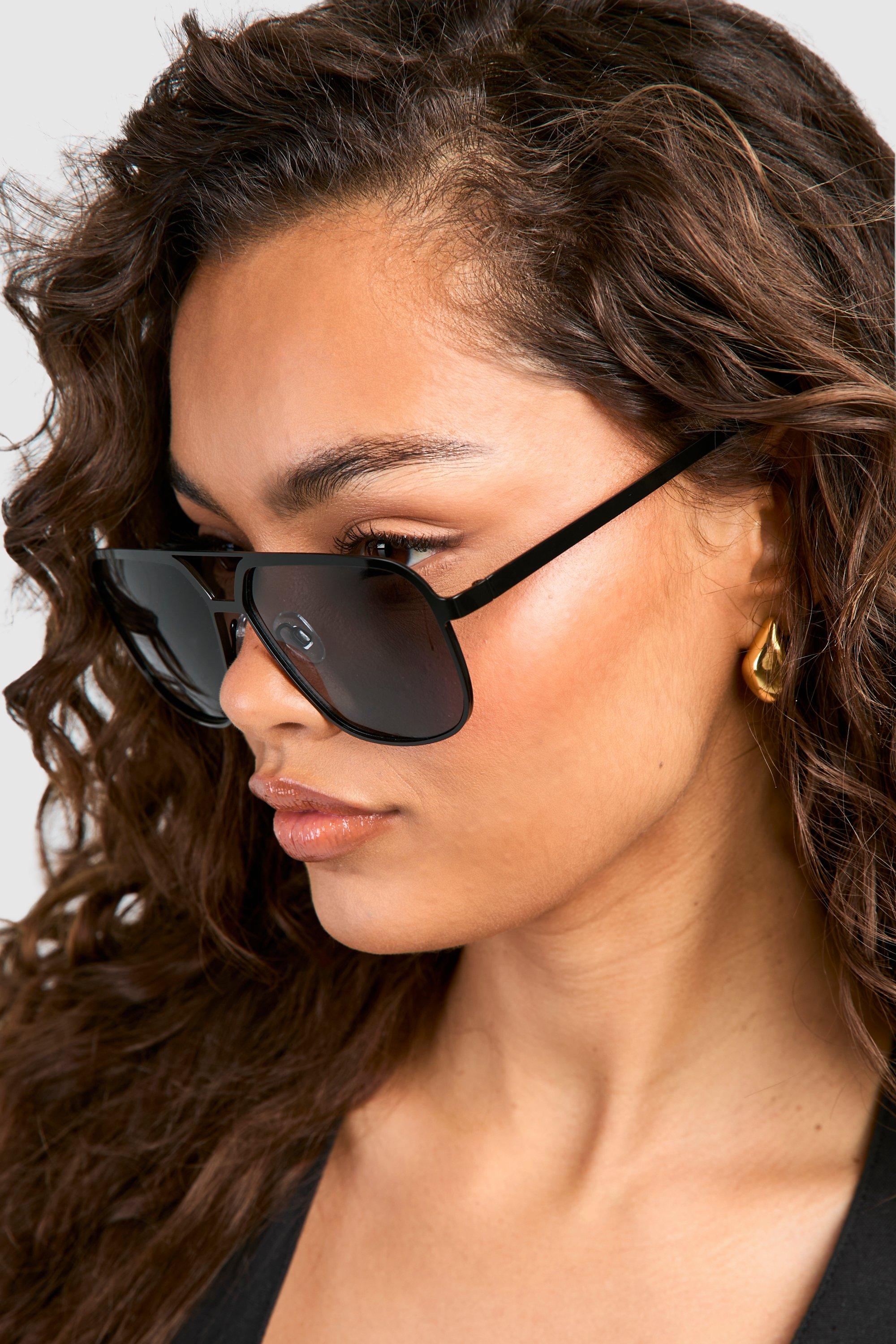 Black Tinted Oversized Aviator Sunglasses boohoo CA