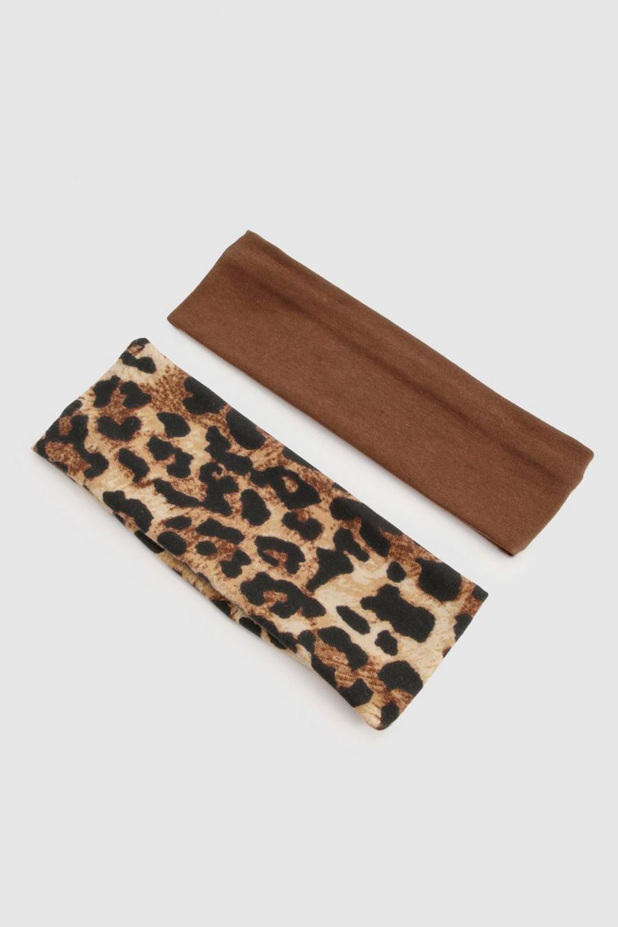 2er-Pack Leopardenprint Jersey-Haarbänder, Leopard