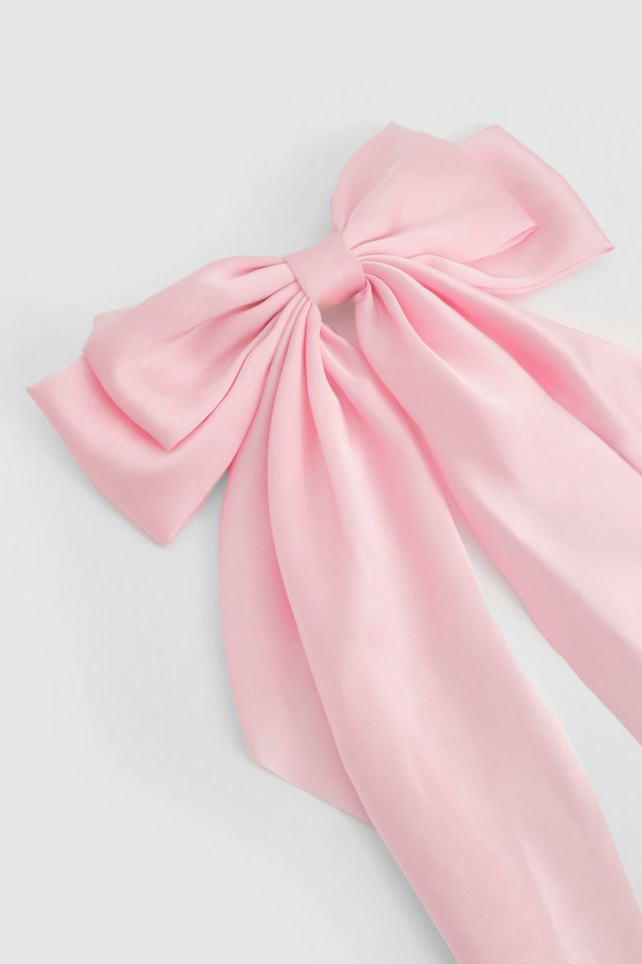Oversized Baby Pink Satin Bow Hair Clip image number 1