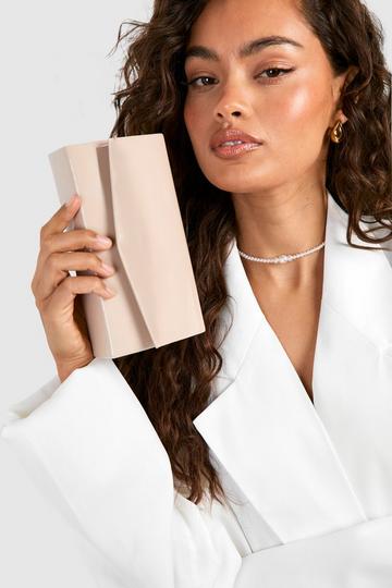 Nude Patent Structured Clutch Bag nude