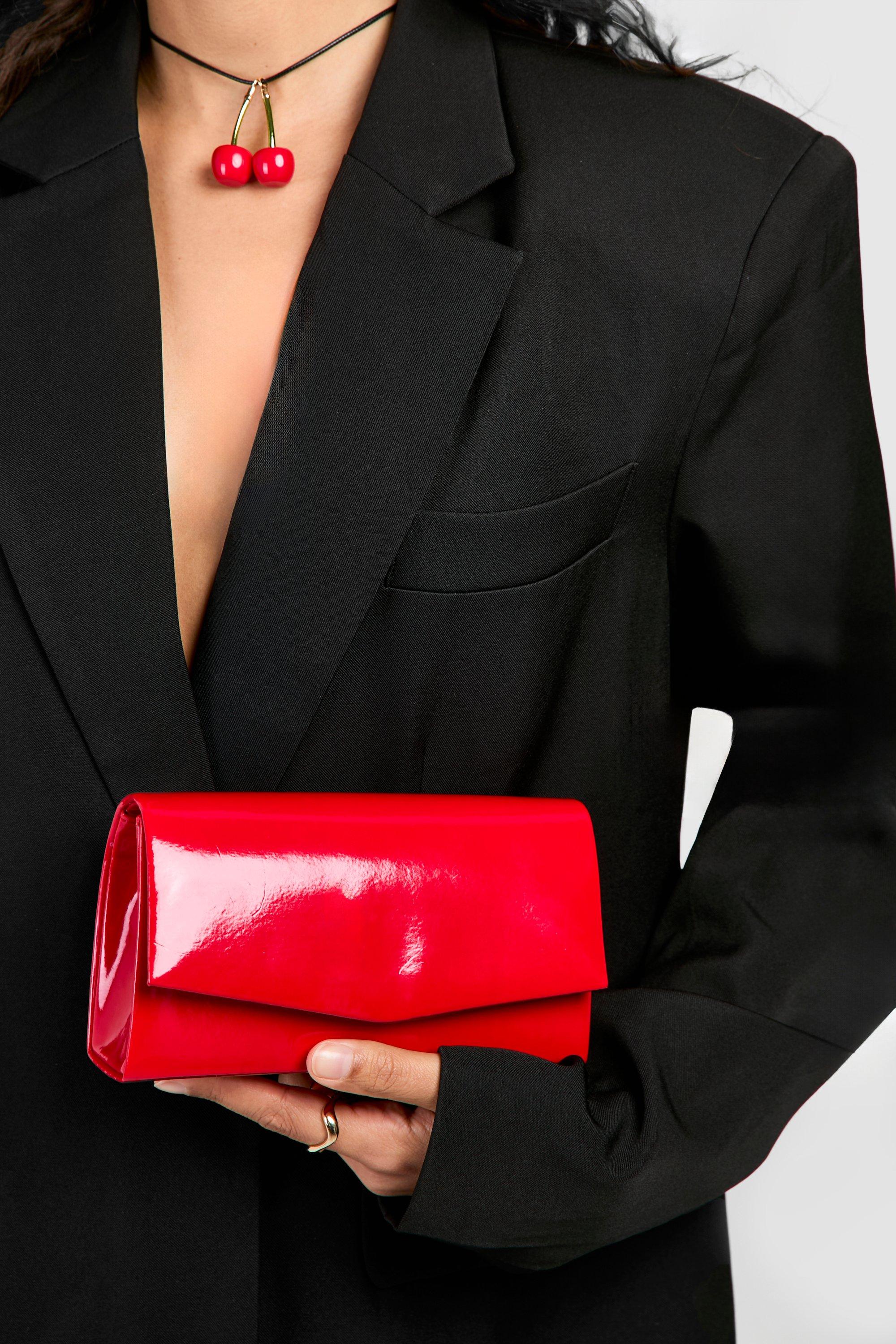 Red Patent Structured Clutch Bag boohoo