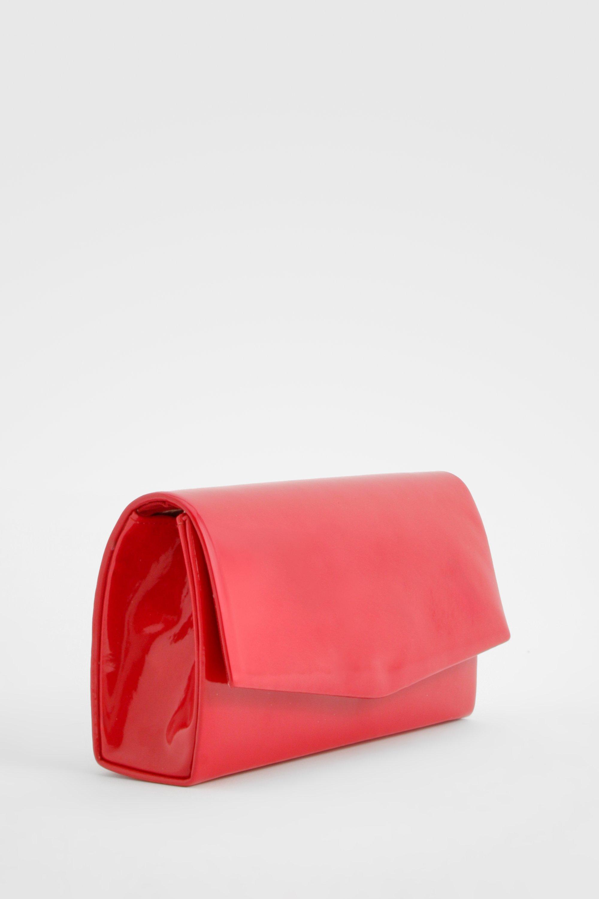 Red Patent Structured Clutch Bag boohoo IE