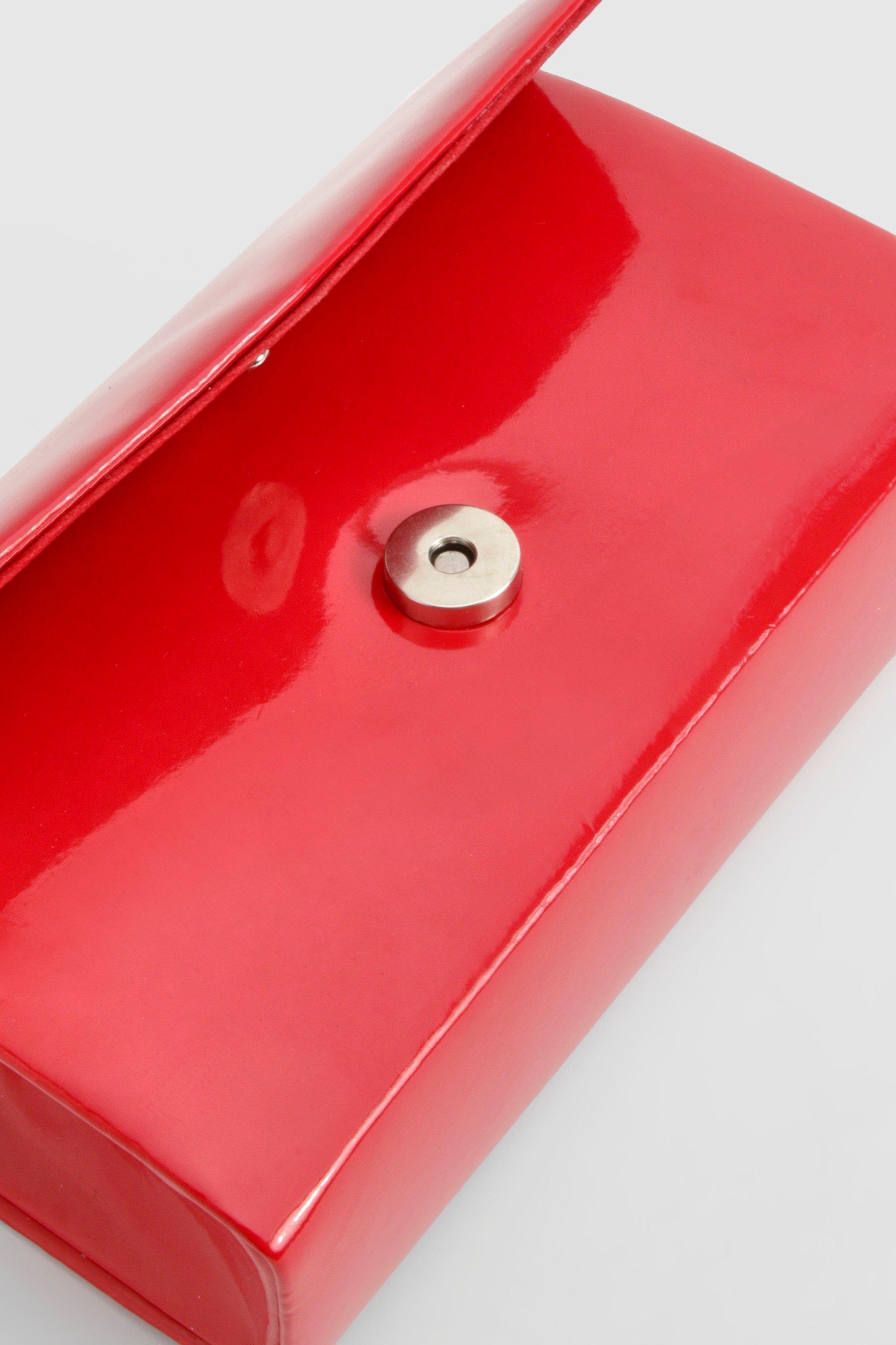 Red patent clutch bag clearance