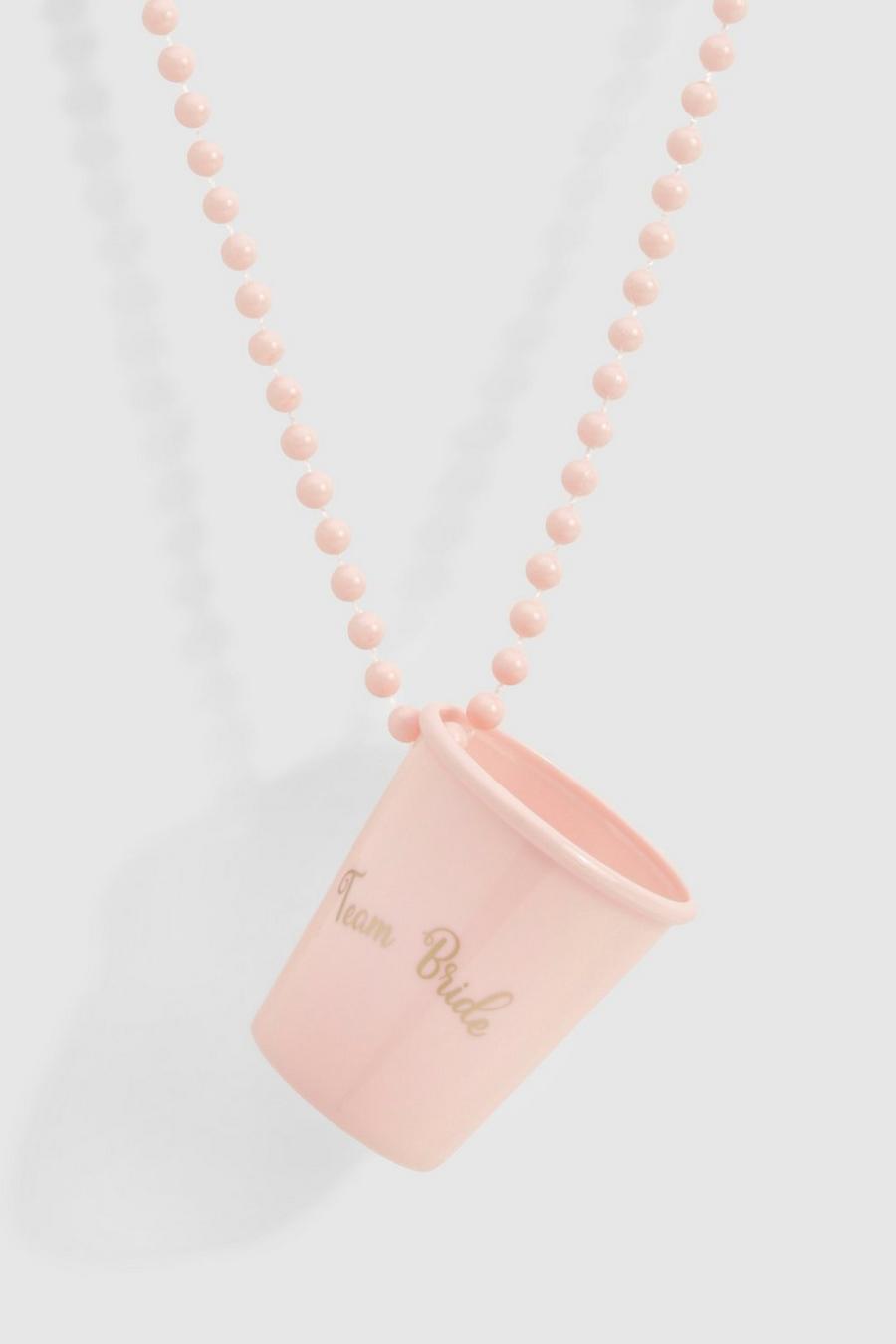 Baby pink Team Bride Shot Glass Beaded Necklace image number 1