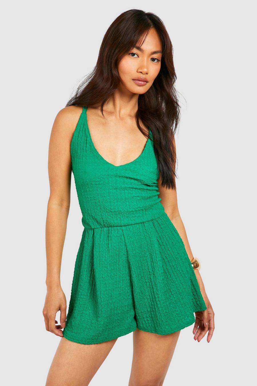 Light green Textured Tie Back Flippy Playsuit image number 1