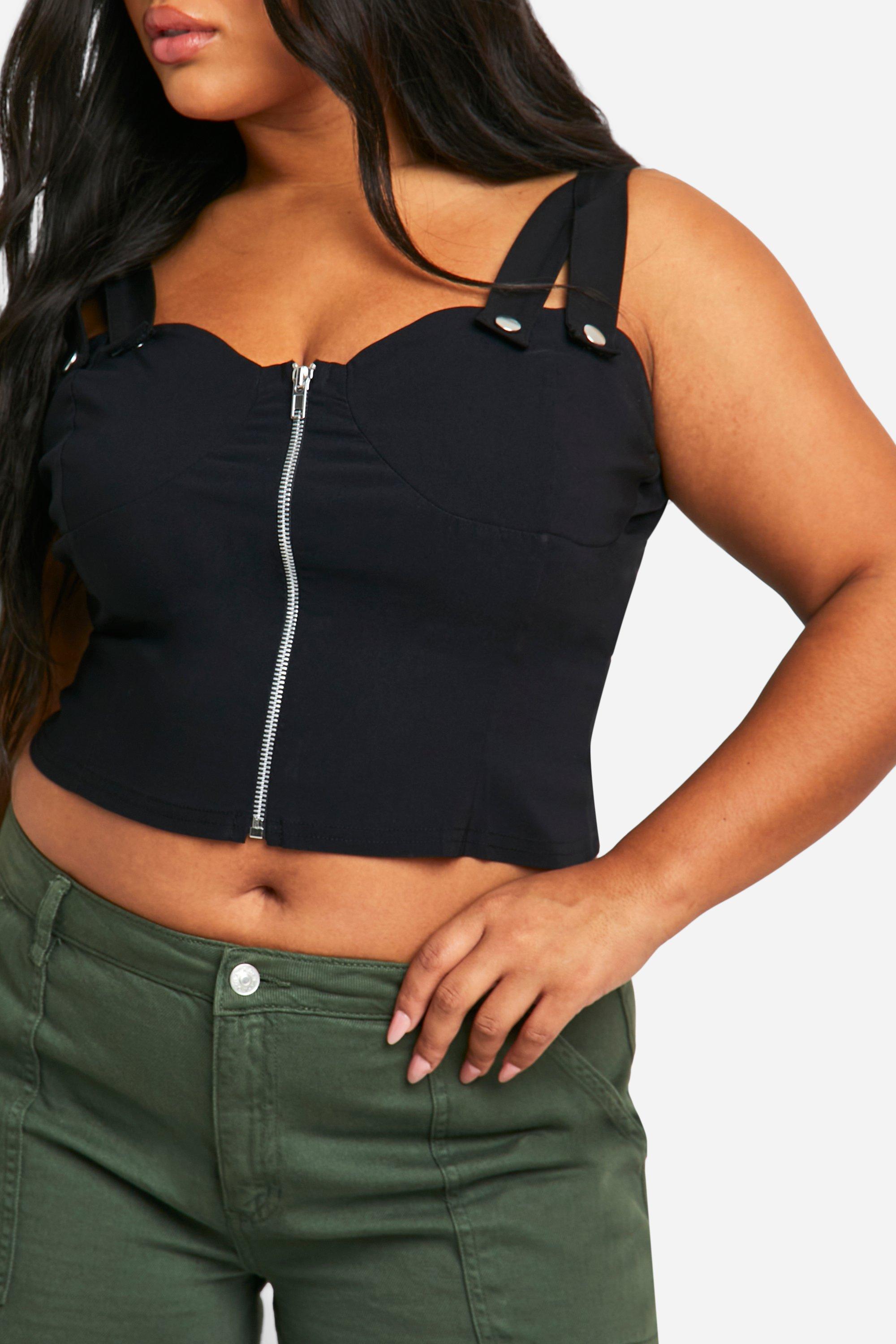Plus Strappy Zip Through Corset Top