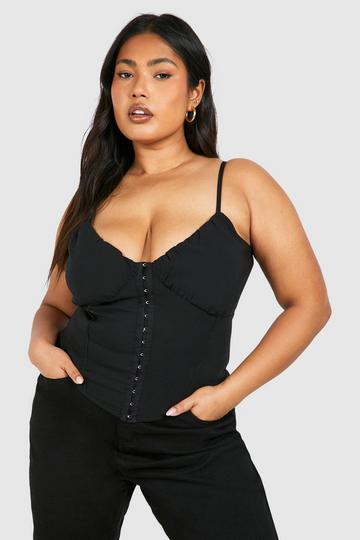 Plus Bengaline Korset Top Met Haakjes black