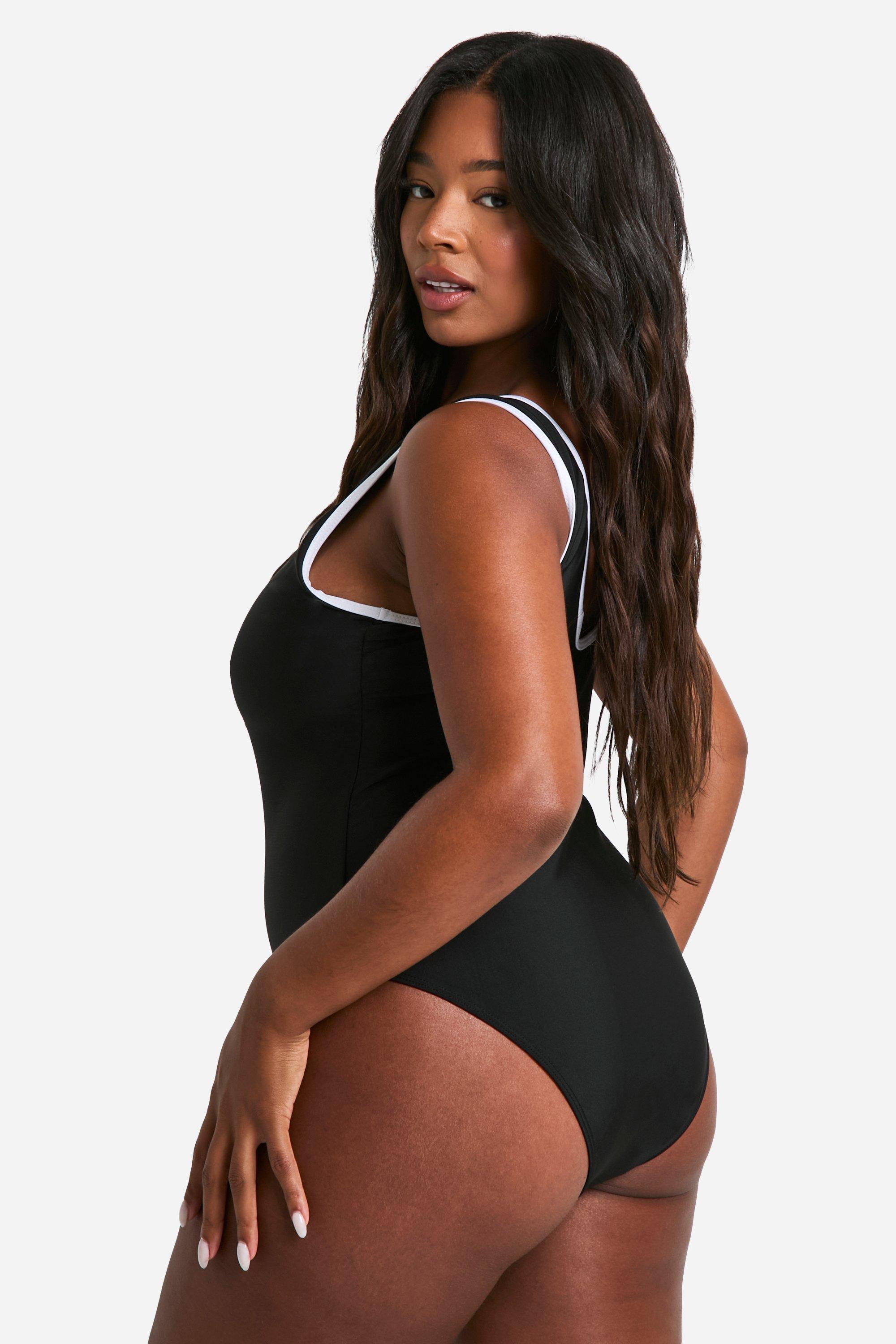 Black zip front swimsuit online