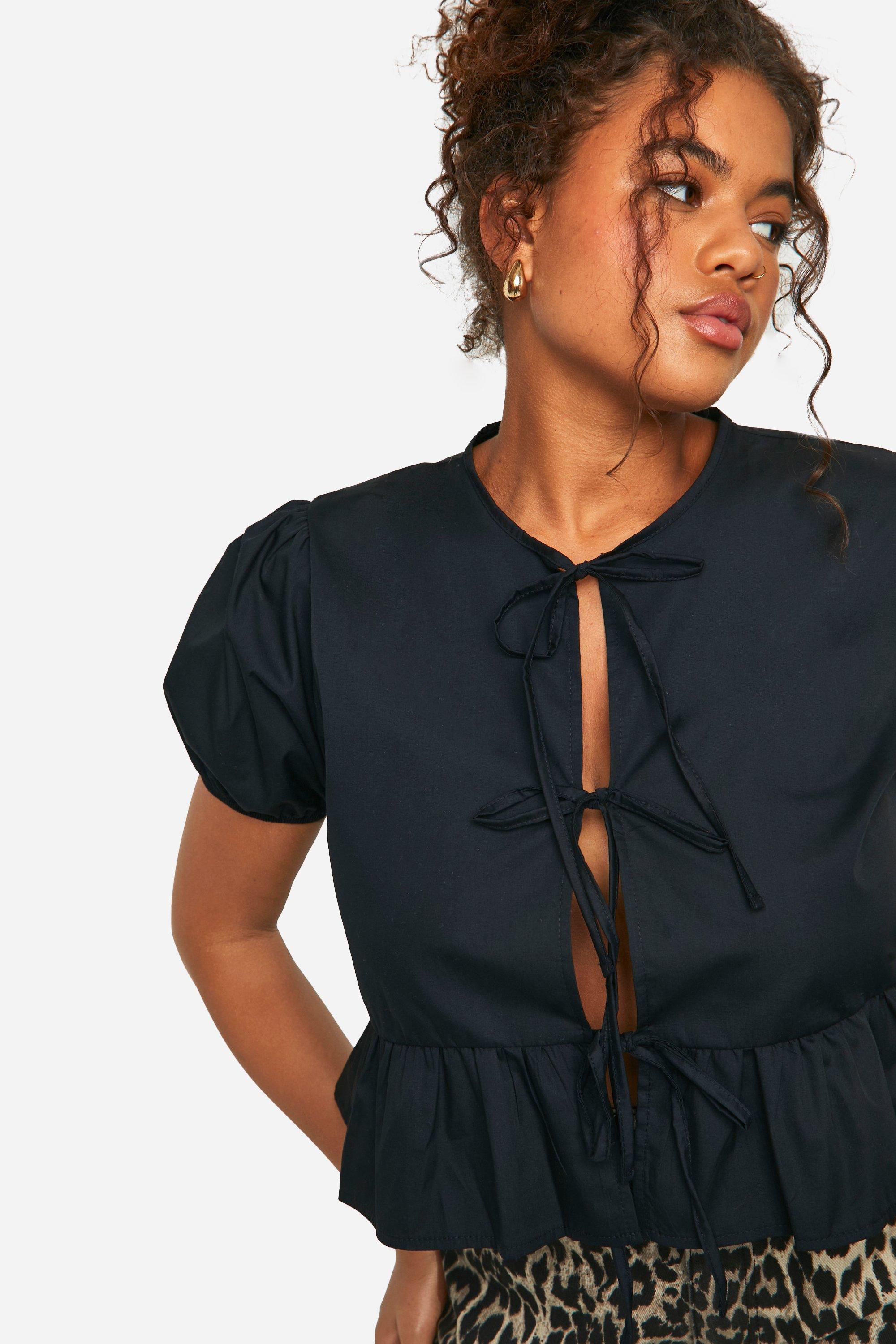 Plus Bow Tie Cotton Smock Top boohoo IE