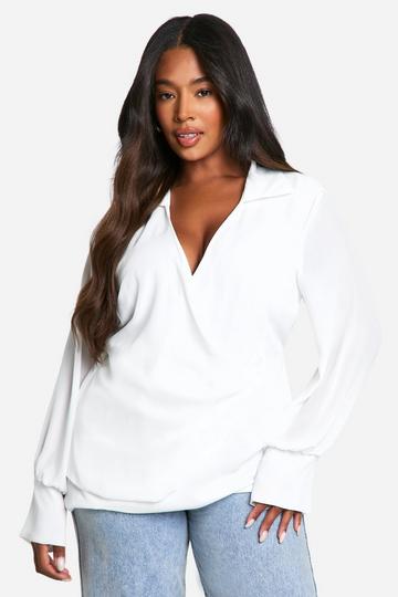 Plus Collared Button Wrap Shirt ivory
