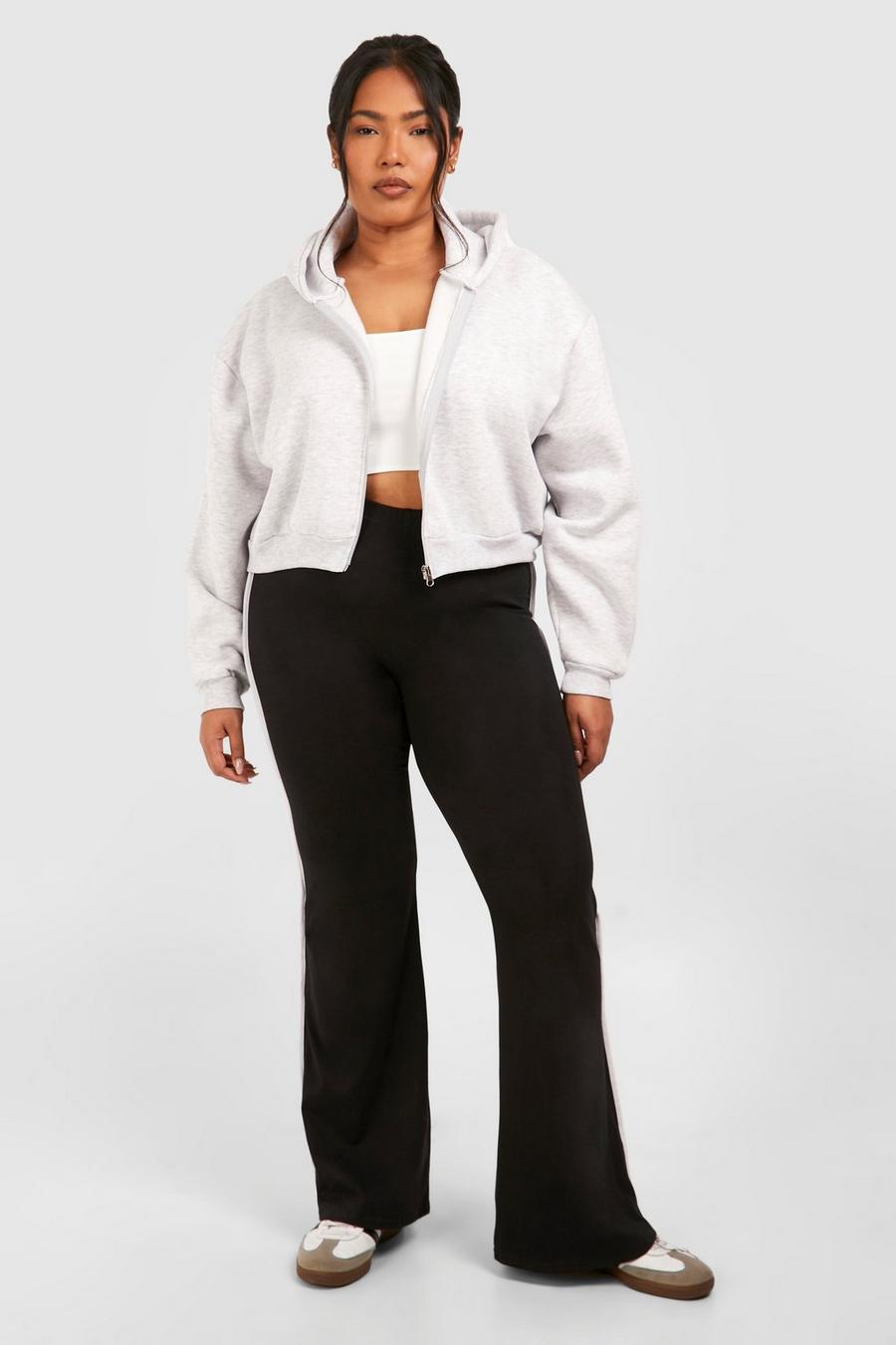 Black Plus Cotton Elastane Contrast Binding Flared Trouser  image number 1