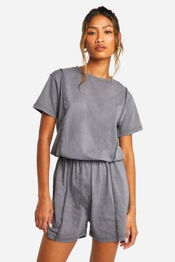 Acid Wash Tshirt Playsuit grey