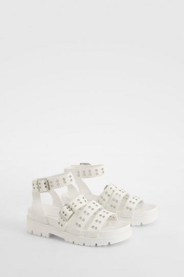 Chunky Buckle Detail Triple Strap Sandal white