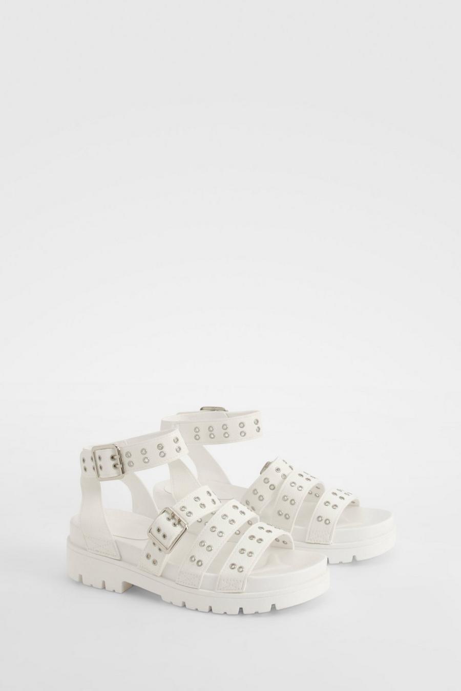 White Chunky Buckle Detail Triple Strap Sandal image number 1