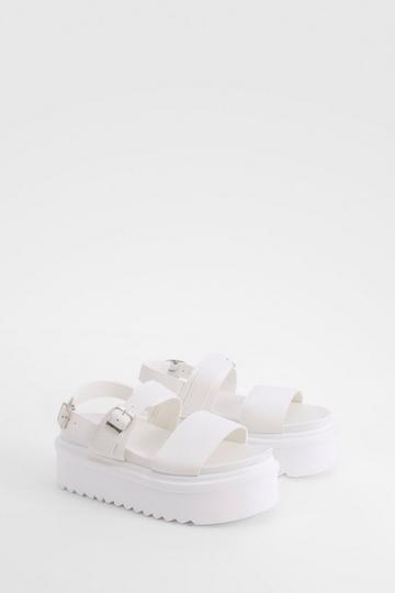 White Flatform Double Strap Sandals