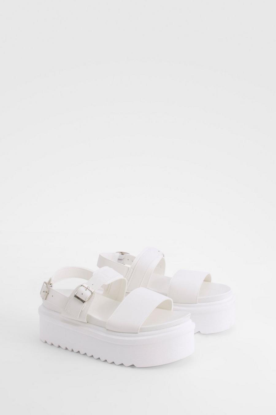 White Flatform Double Strap Sandals image number 1