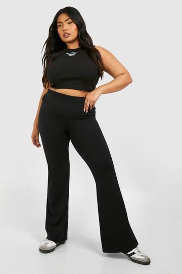 Plus Cotton Elastane Fold Over Waistband Flared Pants black