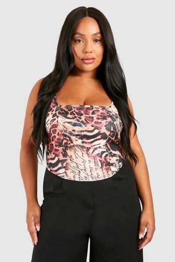 Plus Bengaline Mixed Leopard Print Corset Top multi