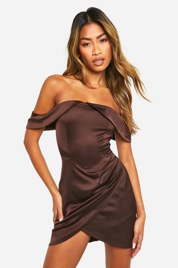 Satin Draped Skort Playsuit chocolate