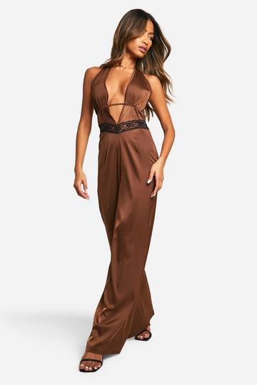 Jumpsuit Met Kanten Insert En Laag Decolleté chocolate