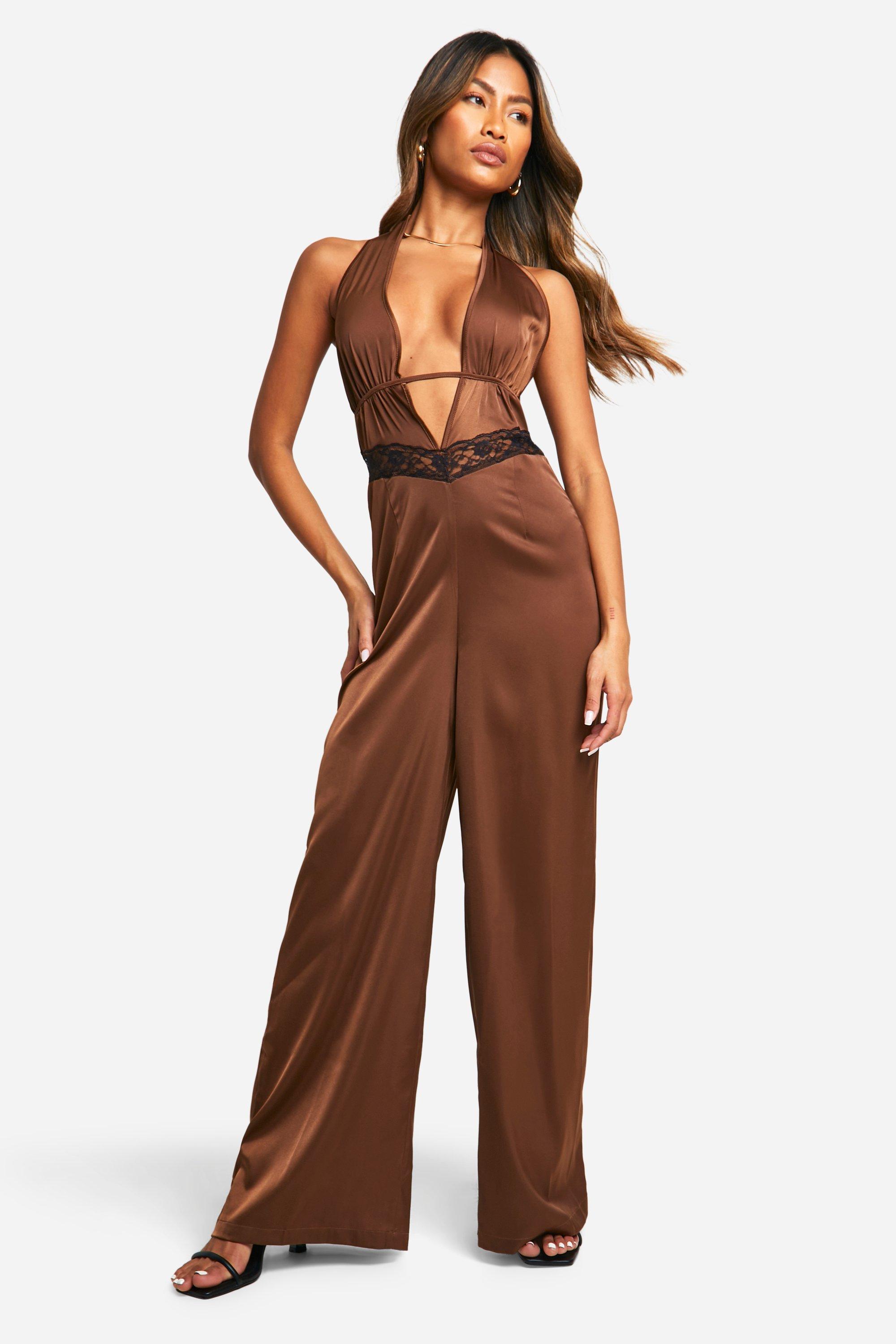 Lace Insert Plunge Jumpsuit