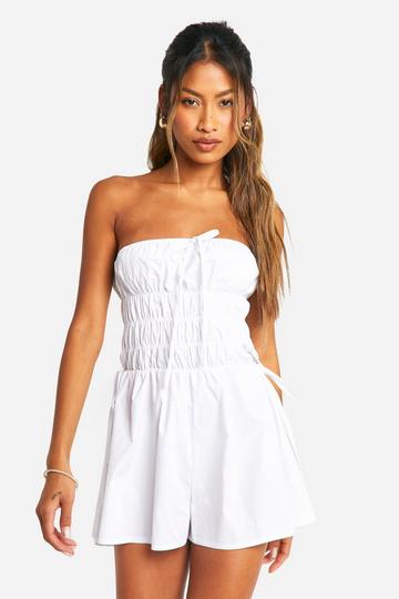 Bandeau Shirred Bodice Playsuit white