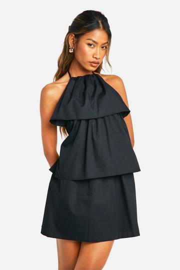 Katoenen Poplin Playsuit Met Halter Neck En Ruches black