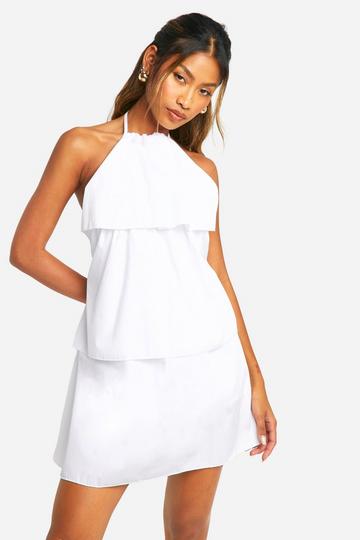 Halter Ruffle Cotton Poplin Romper white