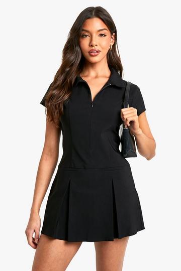 Black Shirt Collar Skort Playsuit