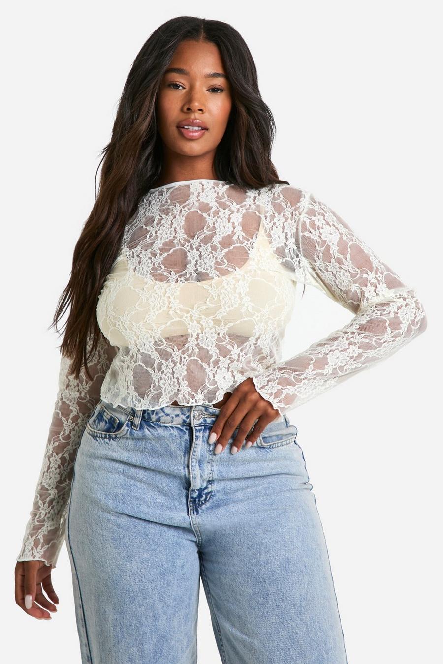 Top Plus Size in pizzo, White image number 1