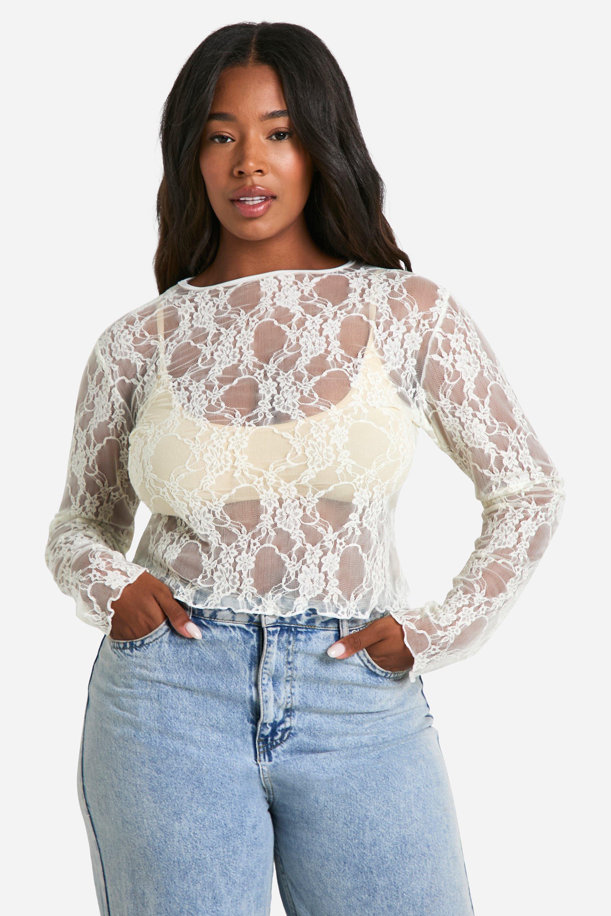Boohoo Women s Plus Lace Top White