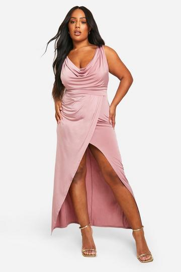 Blush Pink Plus Slinky Ruched Wrap Maxi Dress