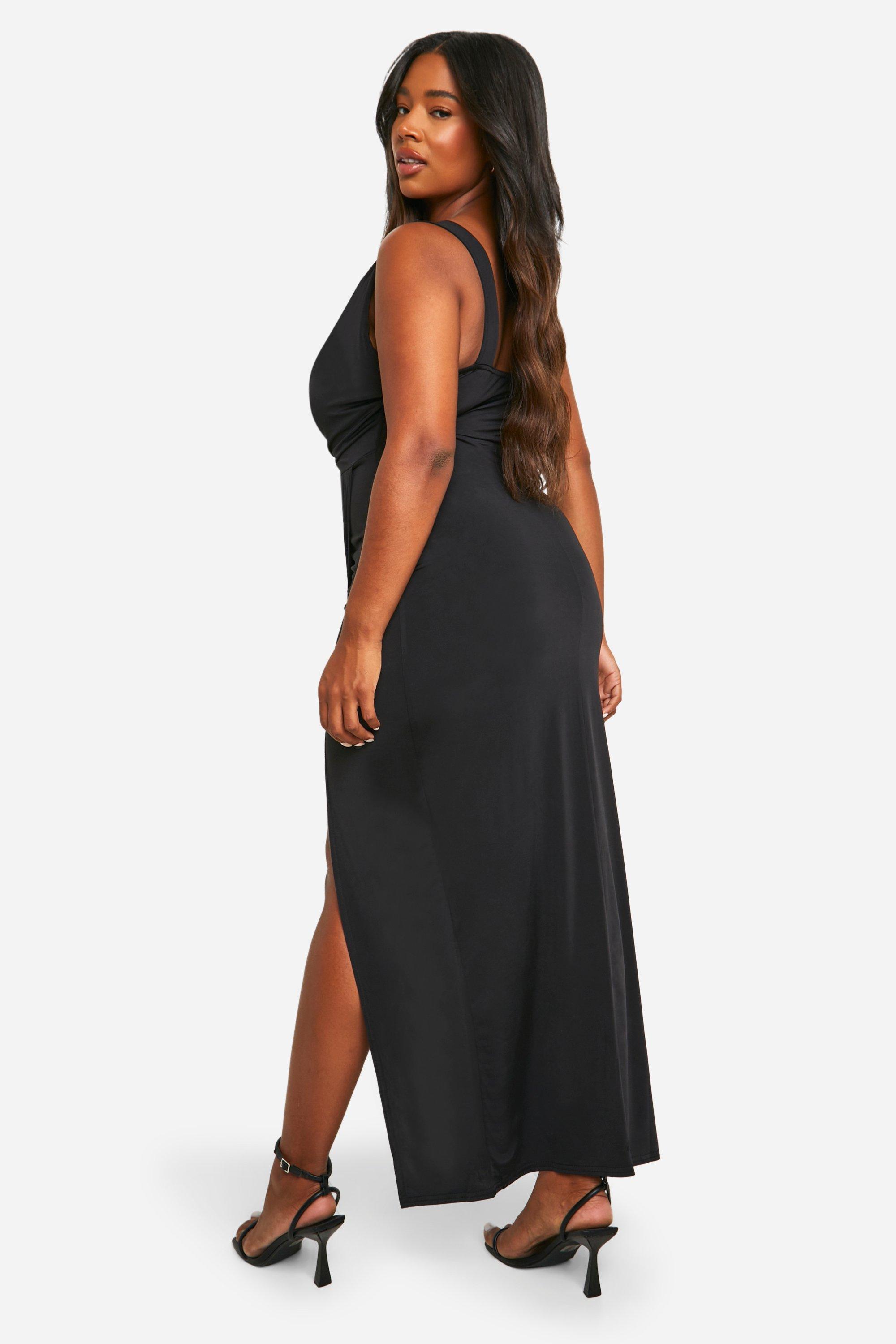Plus Slinky Ruched Wrap Maxi Dress boohoo