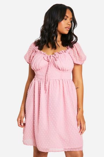 Plus Dobby Puff Sleeve Mini Dress baby pink