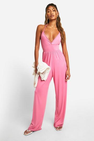 Superweicher Basic Jumpsuit mit weitem Bein pink